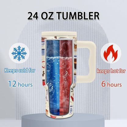 Gifts for Women - 24 oz Blue Tropical Fish Tumbler with Handle and Straw - Insulated Stainless Steel Cup, Leakproof, Cute Ocean Animal Lovers Travel Mug, Fits Car Cup Holders, Keeps Drinks Cold/Hot