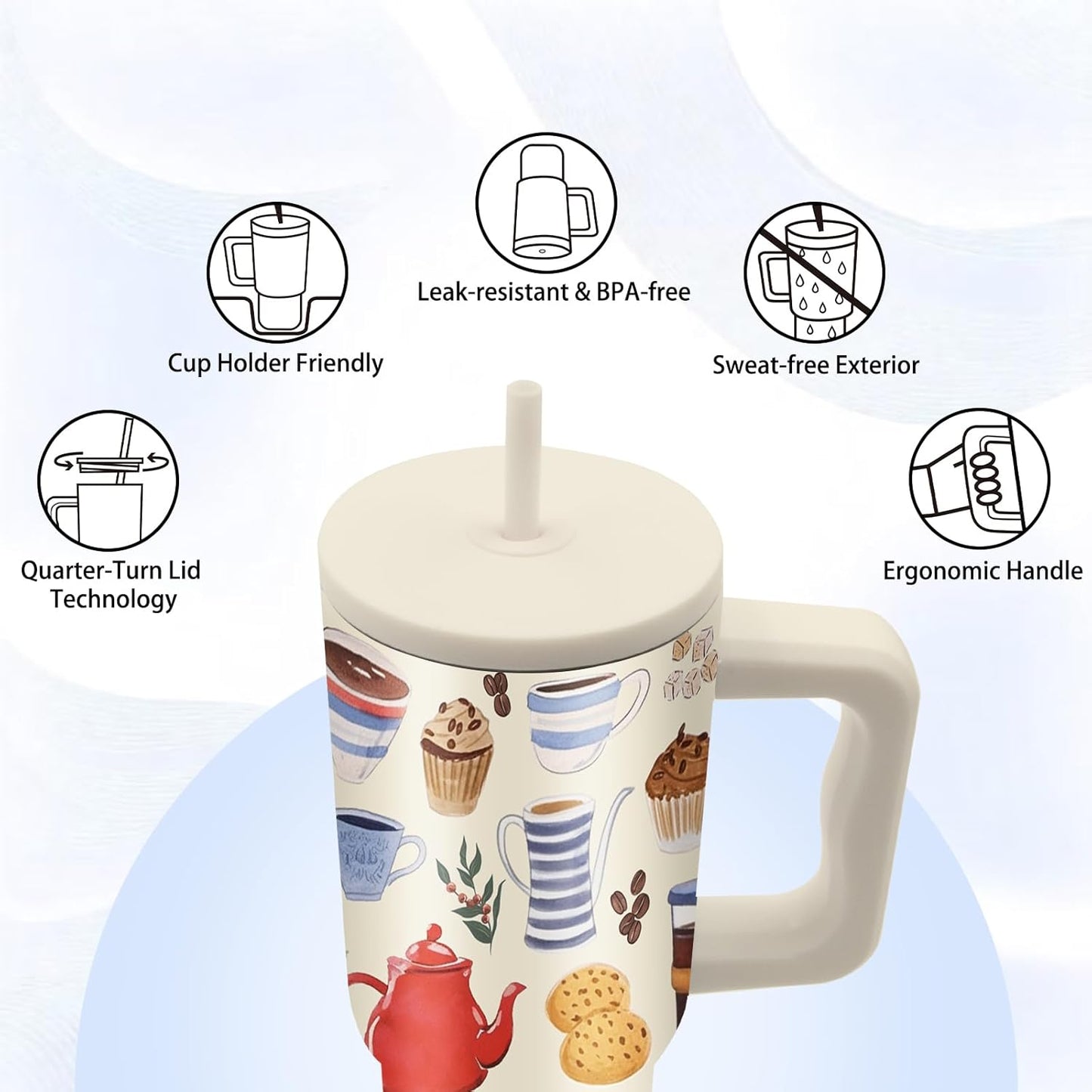 Gifts for Women - 24 oz Blue Tropical Fish Tumbler with Handle and Straw - Insulated Stainless Steel Cup, Leakproof, Cute Ocean Animal Lovers Travel Mug, Fits Car Cup Holders, Keeps Drinks Cold/Hot