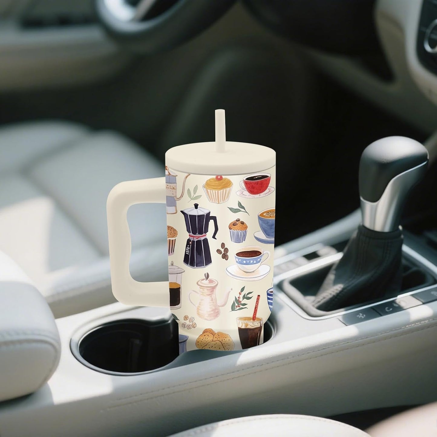 Gifts for Women - 24 oz Blue Tropical Fish Tumbler with Handle and Straw - Insulated Stainless Steel Cup, Leakproof, Cute Ocean Animal Lovers Travel Mug, Fits Car Cup Holders, Keeps Drinks Cold/Hot