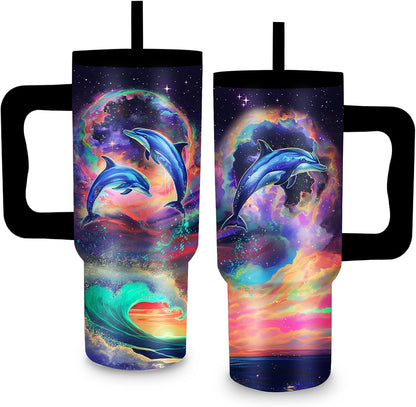 Gifts for Women - 24 oz Blue Tropical Fish Tumbler with Handle and Straw - Insulated Stainless Steel Cup, Leakproof, Cute Ocean Animal Lovers Travel Mug, Fits Car Cup Holders, Keeps Drinks Cold/Hot