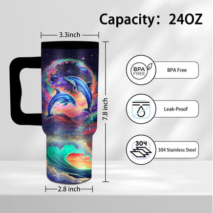 Gifts for Women - 24 oz Blue Tropical Fish Tumbler with Handle and Straw - Insulated Stainless Steel Cup, Leakproof, Cute Ocean Animal Lovers Travel Mug, Fits Car Cup Holders, Keeps Drinks Cold/Hot
