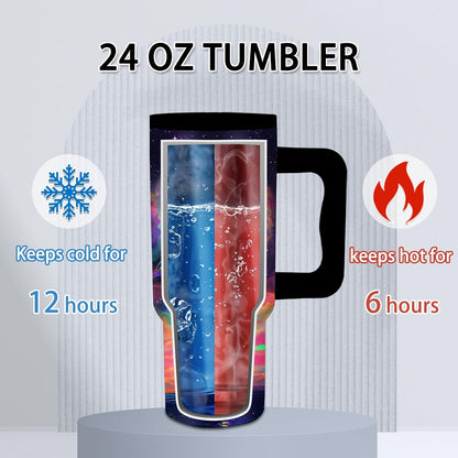 Gifts for Women - 24 oz Blue Tropical Fish Tumbler with Handle and Straw - Insulated Stainless Steel Cup, Leakproof, Cute Ocean Animal Lovers Travel Mug, Fits Car Cup Holders, Keeps Drinks Cold/Hot