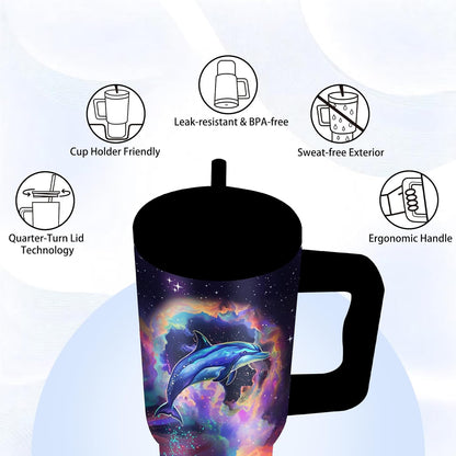 Gifts for Women - 24 oz Blue Tropical Fish Tumbler with Handle and Straw - Insulated Stainless Steel Cup, Leakproof, Cute Ocean Animal Lovers Travel Mug, Fits Car Cup Holders, Keeps Drinks Cold/Hot