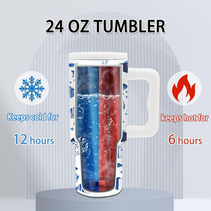Gifts for Women - 24 oz Blue Tropical Fish Tumbler with Handle and Straw - Insulated Stainless Steel Cup, Leakproof, Cute Ocean Animal Lovers Travel Mug, Fits Car Cup Holders, Keeps Drinks Cold/Hot