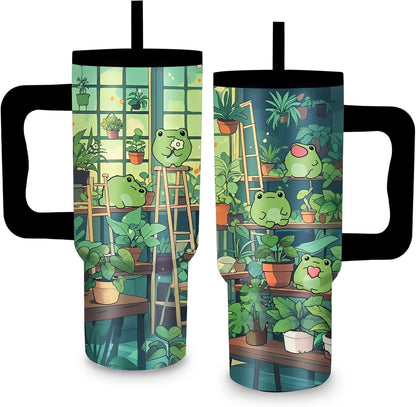 Gifts for Women - 24 oz Blue Tropical Fish Tumbler with Handle and Straw - Insulated Stainless Steel Cup, Leakproof, Cute Ocean Animal Lovers Travel Mug, Fits Car Cup Holders, Keeps Drinks Cold/Hot