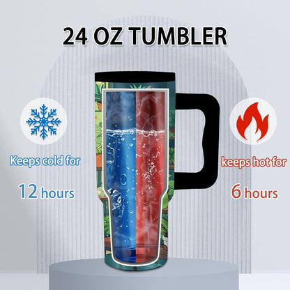 Gifts for Women - 24 oz Blue Tropical Fish Tumbler with Handle and Straw - Insulated Stainless Steel Cup, Leakproof, Cute Ocean Animal Lovers Travel Mug, Fits Car Cup Holders, Keeps Drinks Cold/Hot