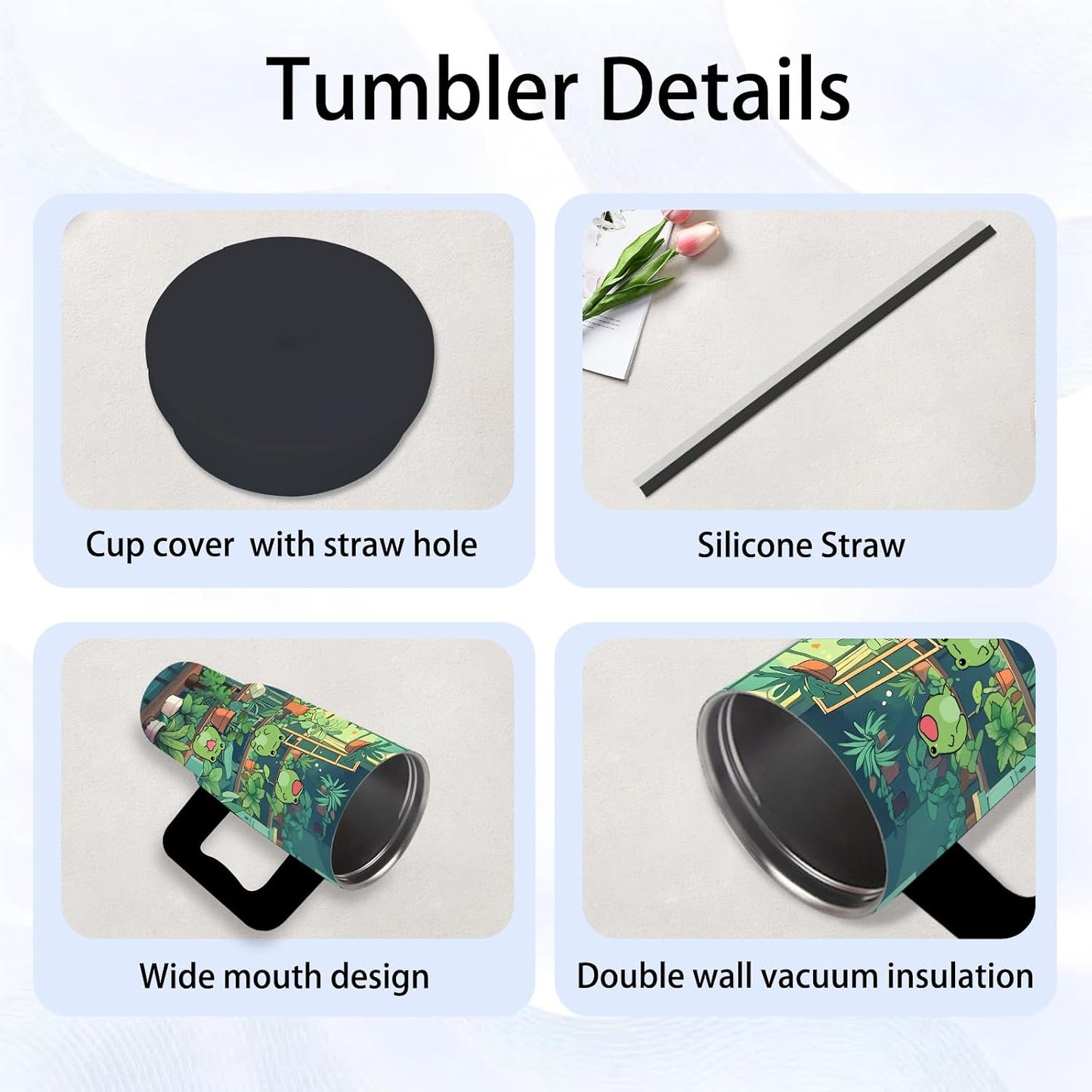 Gifts for Women - 24 oz Blue Tropical Fish Tumbler with Handle and Straw - Insulated Stainless Steel Cup, Leakproof, Cute Ocean Animal Lovers Travel Mug, Fits Car Cup Holders, Keeps Drinks Cold/Hot