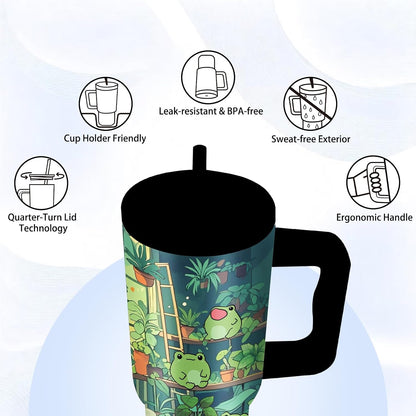 Gifts for Women - 24 oz Blue Tropical Fish Tumbler with Handle and Straw - Insulated Stainless Steel Cup, Leakproof, Cute Ocean Animal Lovers Travel Mug, Fits Car Cup Holders, Keeps Drinks Cold/Hot