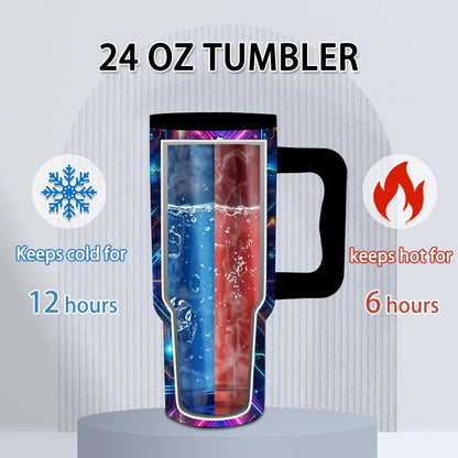 Gifts for Women - 24 oz Blue Tropical Fish Tumbler with Handle and Straw - Insulated Stainless Steel Cup, Leakproof, Cute Ocean Animal Lovers Travel Mug, Fits Car Cup Holders, Keeps Drinks Cold/Hot