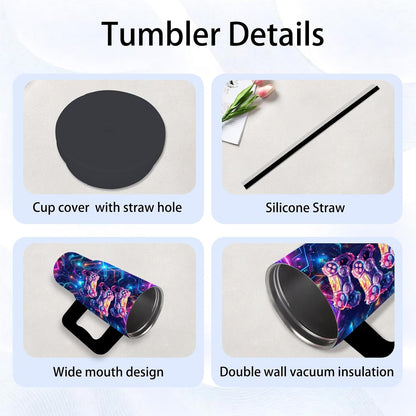 Gifts for Women - 24 oz Blue Tropical Fish Tumbler with Handle and Straw - Insulated Stainless Steel Cup, Leakproof, Cute Ocean Animal Lovers Travel Mug, Fits Car Cup Holders, Keeps Drinks Cold/Hot