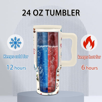 Gifts for Women - 24 oz Blue Tropical Fish Tumbler with Handle and Straw - Insulated Stainless Steel Cup, Leakproof, Cute Ocean Animal Lovers Travel Mug, Fits Car Cup Holders, Keeps Drinks Cold/Hot