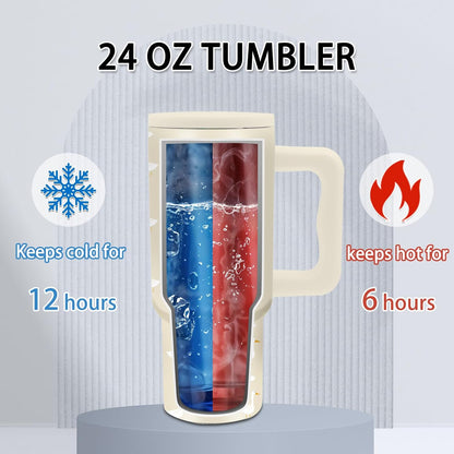 Gifts for Women - 24 oz Blue Tropical Fish Tumbler with Handle and Straw - Insulated Stainless Steel Cup, Leakproof, Cute Ocean Animal Lovers Travel Mug, Fits Car Cup Holders, Keeps Drinks Cold/Hot