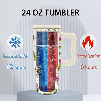 Gifts for Women - 24 oz Blue Tropical Fish Tumbler with Handle and Straw - Insulated Stainless Steel Cup, Leakproof, Cute Ocean Animal Lovers Travel Mug, Fits Car Cup Holders, Keeps Drinks Cold/Hot