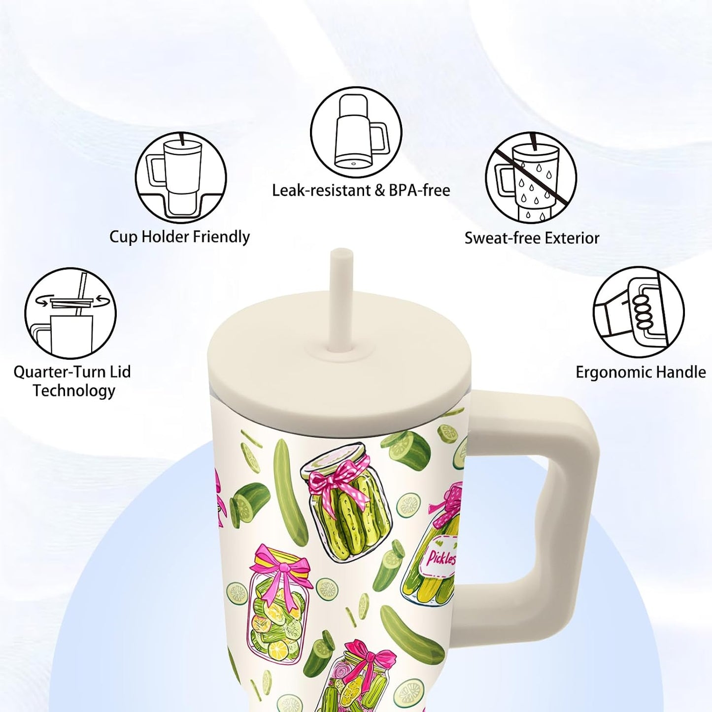Gifts for Women - 24 oz Blue Tropical Fish Tumbler with Handle and Straw - Insulated Stainless Steel Cup, Leakproof, Cute Ocean Animal Lovers Travel Mug, Fits Car Cup Holders, Keeps Drinks Cold/Hot