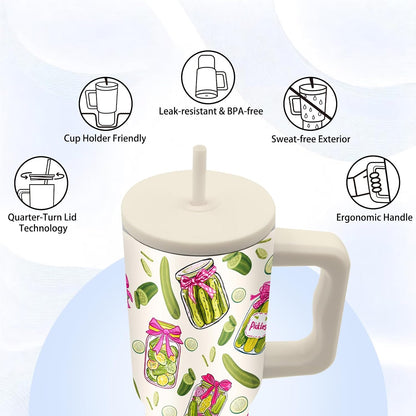 Gifts for Women - 24 oz Blue Tropical Fish Tumbler with Handle and Straw - Insulated Stainless Steel Cup, Leakproof, Cute Ocean Animal Lovers Travel Mug, Fits Car Cup Holders, Keeps Drinks Cold/Hot