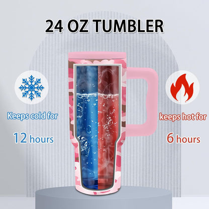 Gifts for Women - 24 oz Blue Tropical Fish Tumbler with Handle and Straw - Insulated Stainless Steel Cup, Leakproof, Cute Ocean Animal Lovers Travel Mug, Fits Car Cup Holders, Keeps Drinks Cold/Hot