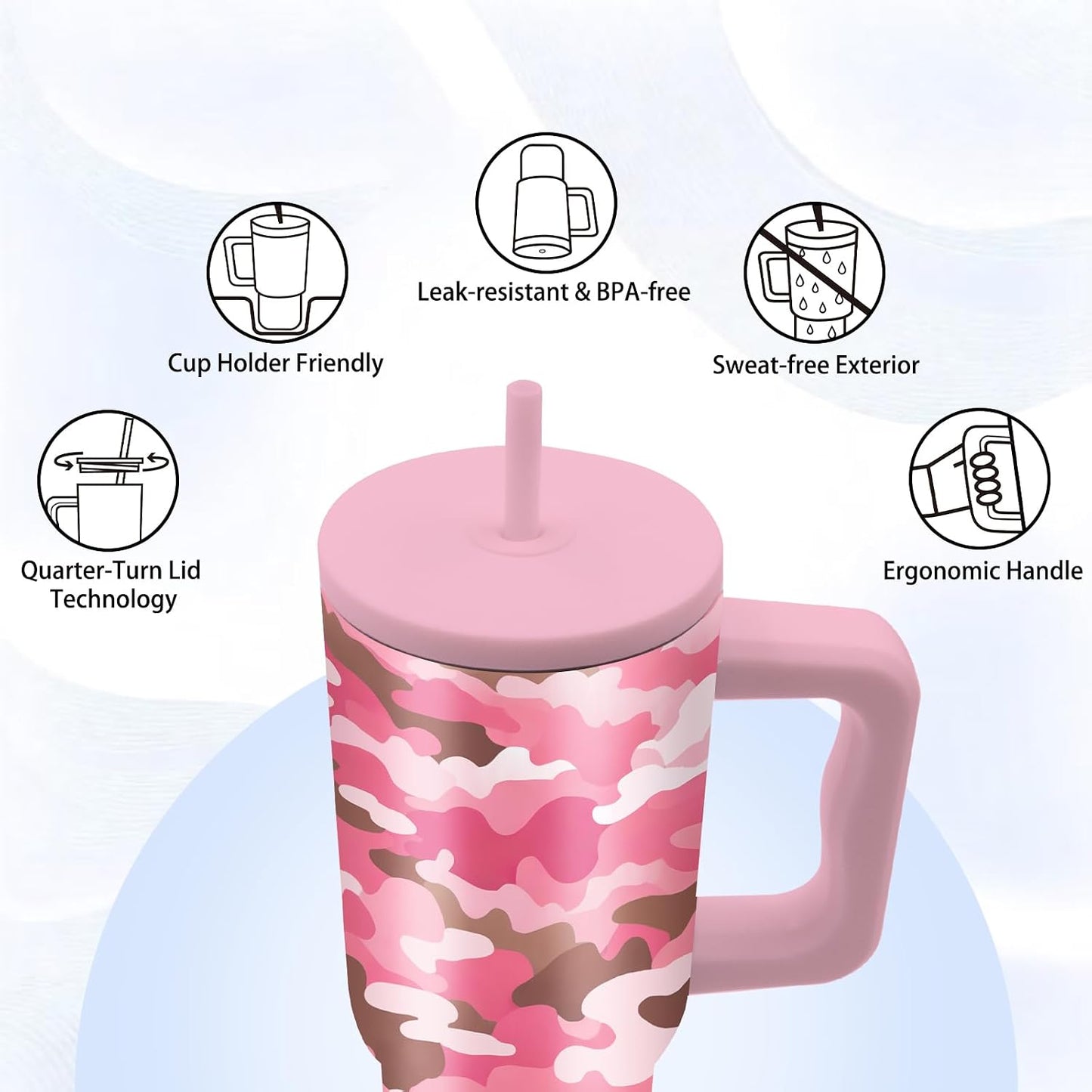 Gifts for Women - 24 oz Blue Tropical Fish Tumbler with Handle and Straw - Insulated Stainless Steel Cup, Leakproof, Cute Ocean Animal Lovers Travel Mug, Fits Car Cup Holders, Keeps Drinks Cold/Hot