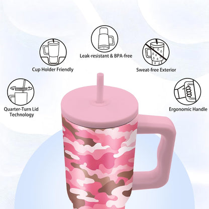 Gifts for Women - 24 oz Blue Tropical Fish Tumbler with Handle and Straw - Insulated Stainless Steel Cup, Leakproof, Cute Ocean Animal Lovers Travel Mug, Fits Car Cup Holders, Keeps Drinks Cold/Hot