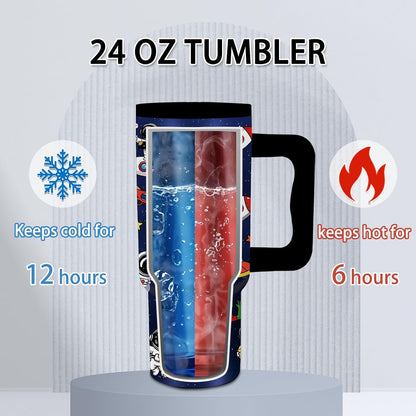 Gifts for Women - 24 oz Blue Tropical Fish Tumbler with Handle and Straw - Insulated Stainless Steel Cup, Leakproof, Cute Ocean Animal Lovers Travel Mug, Fits Car Cup Holders, Keeps Drinks Cold/Hot