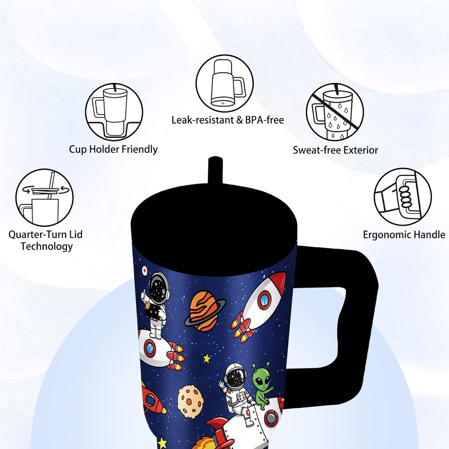 Gifts for Women - 24 oz Blue Tropical Fish Tumbler with Handle and Straw - Insulated Stainless Steel Cup, Leakproof, Cute Ocean Animal Lovers Travel Mug, Fits Car Cup Holders, Keeps Drinks Cold/Hot