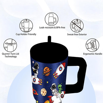Gifts for Women - 24 oz Blue Tropical Fish Tumbler with Handle and Straw - Insulated Stainless Steel Cup, Leakproof, Cute Ocean Animal Lovers Travel Mug, Fits Car Cup Holders, Keeps Drinks Cold/Hot