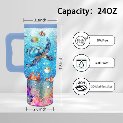 Gifts for Women - 24 oz Blue Tropical Fish Tumbler with Handle and Straw - Insulated Stainless Steel Cup, Leakproof, Cute Ocean Animal Lovers Travel Mug, Fits Car Cup Holders, Keeps Drinks Cold/Hot