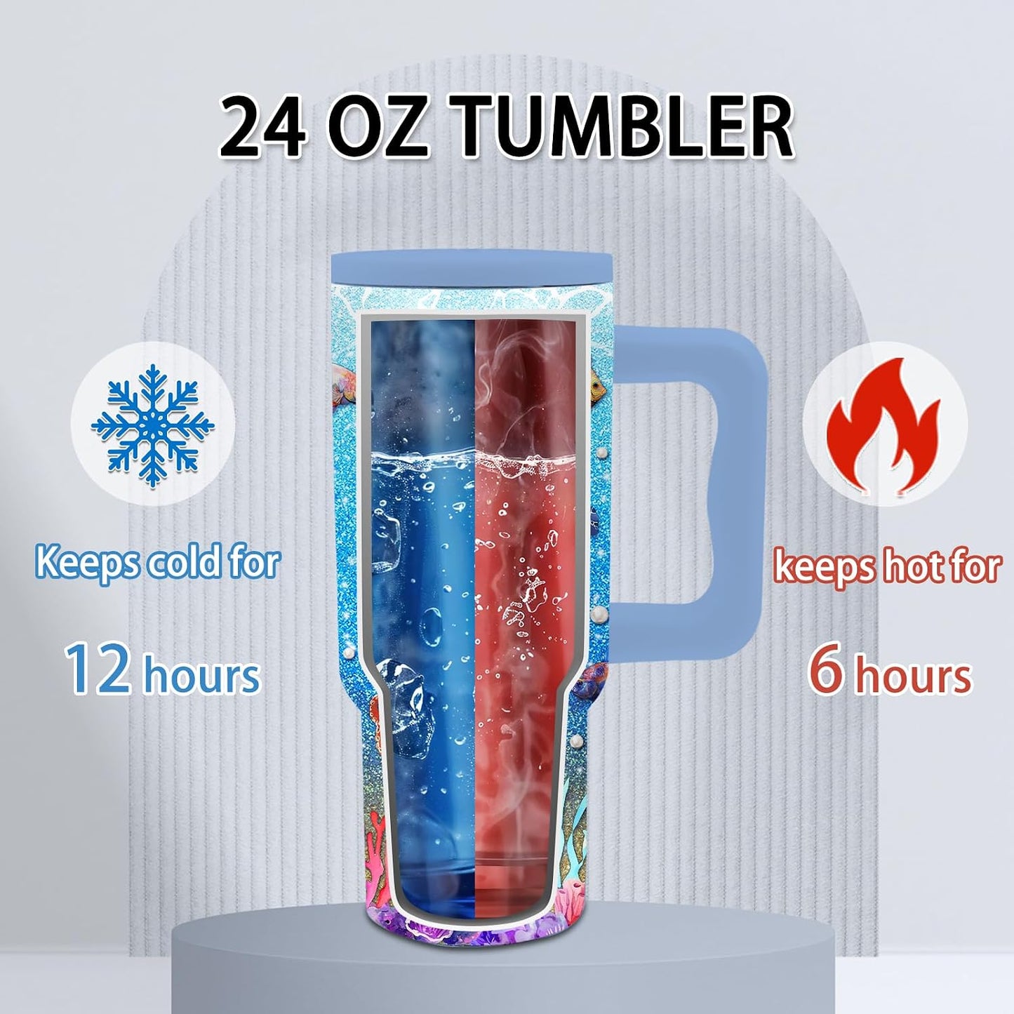 Gifts for Women - 24 oz Blue Tropical Fish Tumbler with Handle and Straw - Insulated Stainless Steel Cup, Leakproof, Cute Ocean Animal Lovers Travel Mug, Fits Car Cup Holders, Keeps Drinks Cold/Hot