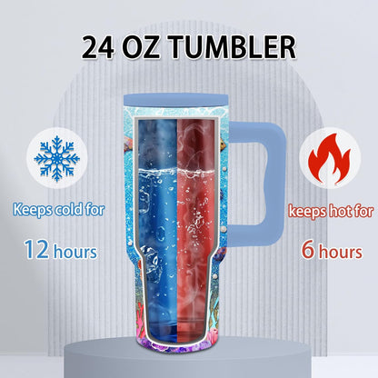 Gifts for Women - 24 oz Blue Tropical Fish Tumbler with Handle and Straw - Insulated Stainless Steel Cup, Leakproof, Cute Ocean Animal Lovers Travel Mug, Fits Car Cup Holders, Keeps Drinks Cold/Hot