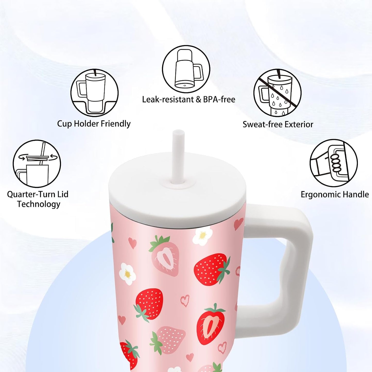 Gifts for Women - 24 oz Blue Tropical Fish Tumbler with Handle and Straw - Insulated Stainless Steel Cup, Leakproof, Cute Ocean Animal Lovers Travel Mug, Fits Car Cup Holders, Keeps Drinks Cold/Hot