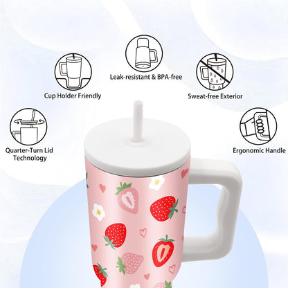 Gifts for Women - 24 oz Blue Tropical Fish Tumbler with Handle and Straw - Insulated Stainless Steel Cup, Leakproof, Cute Ocean Animal Lovers Travel Mug, Fits Car Cup Holders, Keeps Drinks Cold/Hot