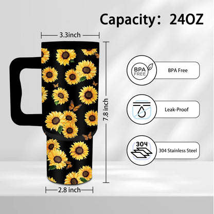 Gifts for Women - 24 oz Blue Tropical Fish Tumbler with Handle and Straw - Insulated Stainless Steel Cup, Leakproof, Cute Ocean Animal Lovers Travel Mug, Fits Car Cup Holders, Keeps Drinks Cold/Hot