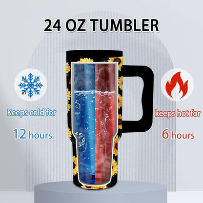 Gifts for Women - 24 oz Blue Tropical Fish Tumbler with Handle and Straw - Insulated Stainless Steel Cup, Leakproof, Cute Ocean Animal Lovers Travel Mug, Fits Car Cup Holders, Keeps Drinks Cold/Hot