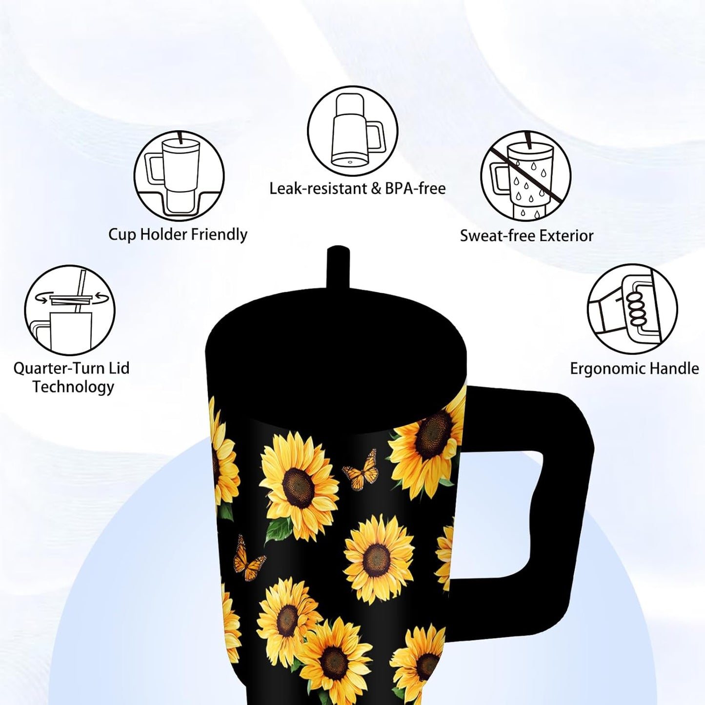 Gifts for Women - 24 oz Blue Tropical Fish Tumbler with Handle and Straw - Insulated Stainless Steel Cup, Leakproof, Cute Ocean Animal Lovers Travel Mug, Fits Car Cup Holders, Keeps Drinks Cold/Hot