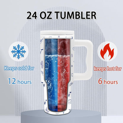 Gifts for Women - 24 oz Blue Tropical Fish Tumbler with Handle and Straw - Insulated Stainless Steel Cup, Leakproof, Cute Ocean Animal Lovers Travel Mug, Fits Car Cup Holders, Keeps Drinks Cold/Hot
