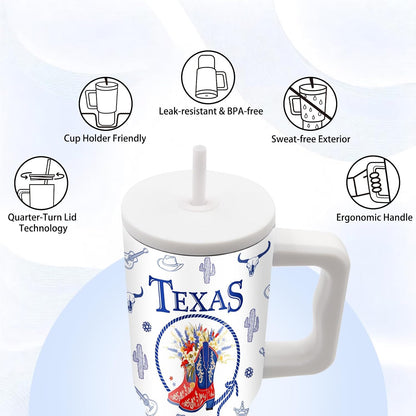 Gifts for Women - 24 oz Blue Tropical Fish Tumbler with Handle and Straw - Insulated Stainless Steel Cup, Leakproof, Cute Ocean Animal Lovers Travel Mug, Fits Car Cup Holders, Keeps Drinks Cold/Hot