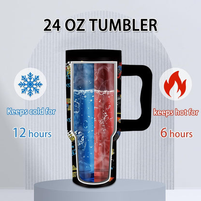 Gifts for Women - 24 oz Blue Tropical Fish Tumbler with Handle and Straw - Insulated Stainless Steel Cup, Leakproof, Cute Ocean Animal Lovers Travel Mug, Fits Car Cup Holders, Keeps Drinks Cold/Hot