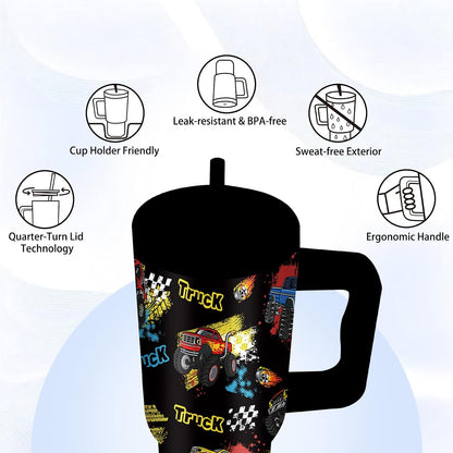 Gifts for Women - 24 oz Blue Tropical Fish Tumbler with Handle and Straw - Insulated Stainless Steel Cup, Leakproof, Cute Ocean Animal Lovers Travel Mug, Fits Car Cup Holders, Keeps Drinks Cold/Hot