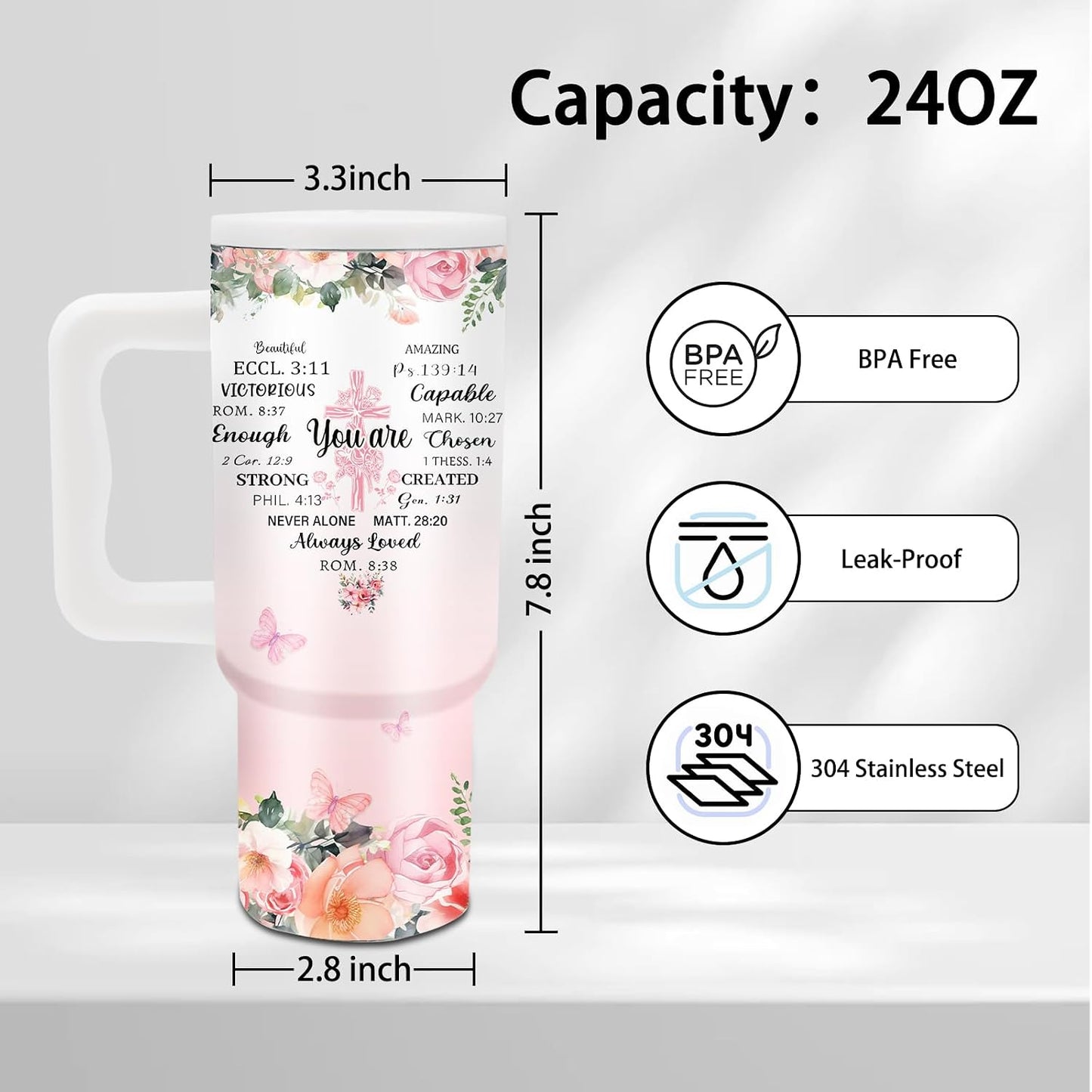 Gifts for Women - 24 oz Blue Tropical Fish Tumbler with Handle and Straw - Insulated Stainless Steel Cup, Leakproof, Cute Ocean Animal Lovers Travel Mug, Fits Car Cup Holders, Keeps Drinks Cold/Hot
