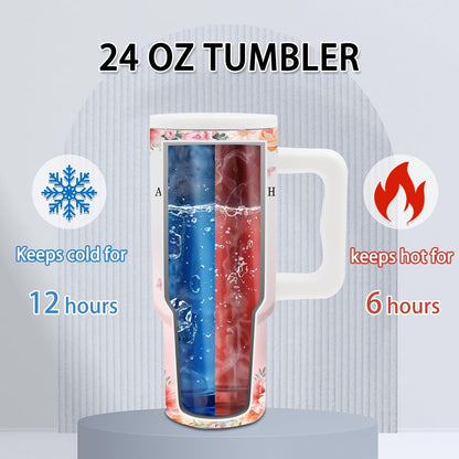 Gifts for Women - 24 oz Blue Tropical Fish Tumbler with Handle and Straw - Insulated Stainless Steel Cup, Leakproof, Cute Ocean Animal Lovers Travel Mug, Fits Car Cup Holders, Keeps Drinks Cold/Hot