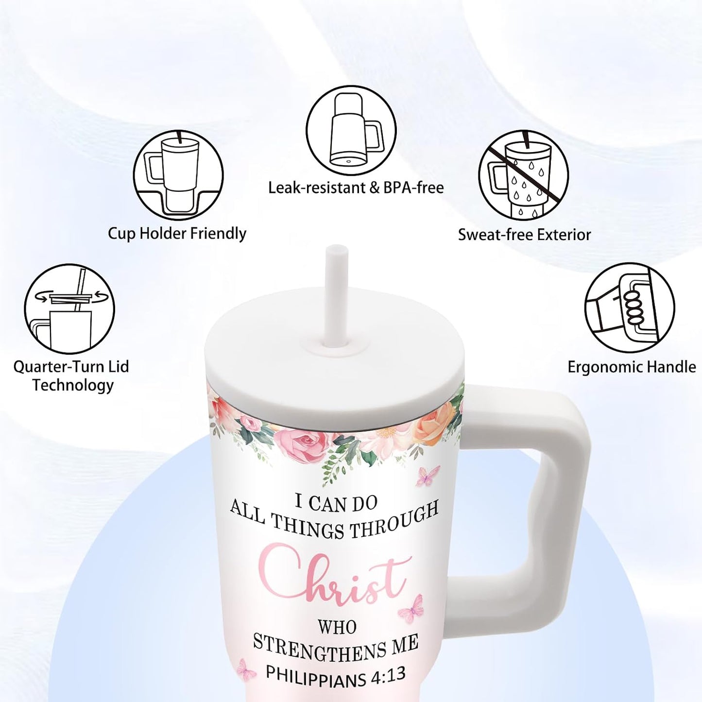Gifts for Women - 24 oz Blue Tropical Fish Tumbler with Handle and Straw - Insulated Stainless Steel Cup, Leakproof, Cute Ocean Animal Lovers Travel Mug, Fits Car Cup Holders, Keeps Drinks Cold/Hot