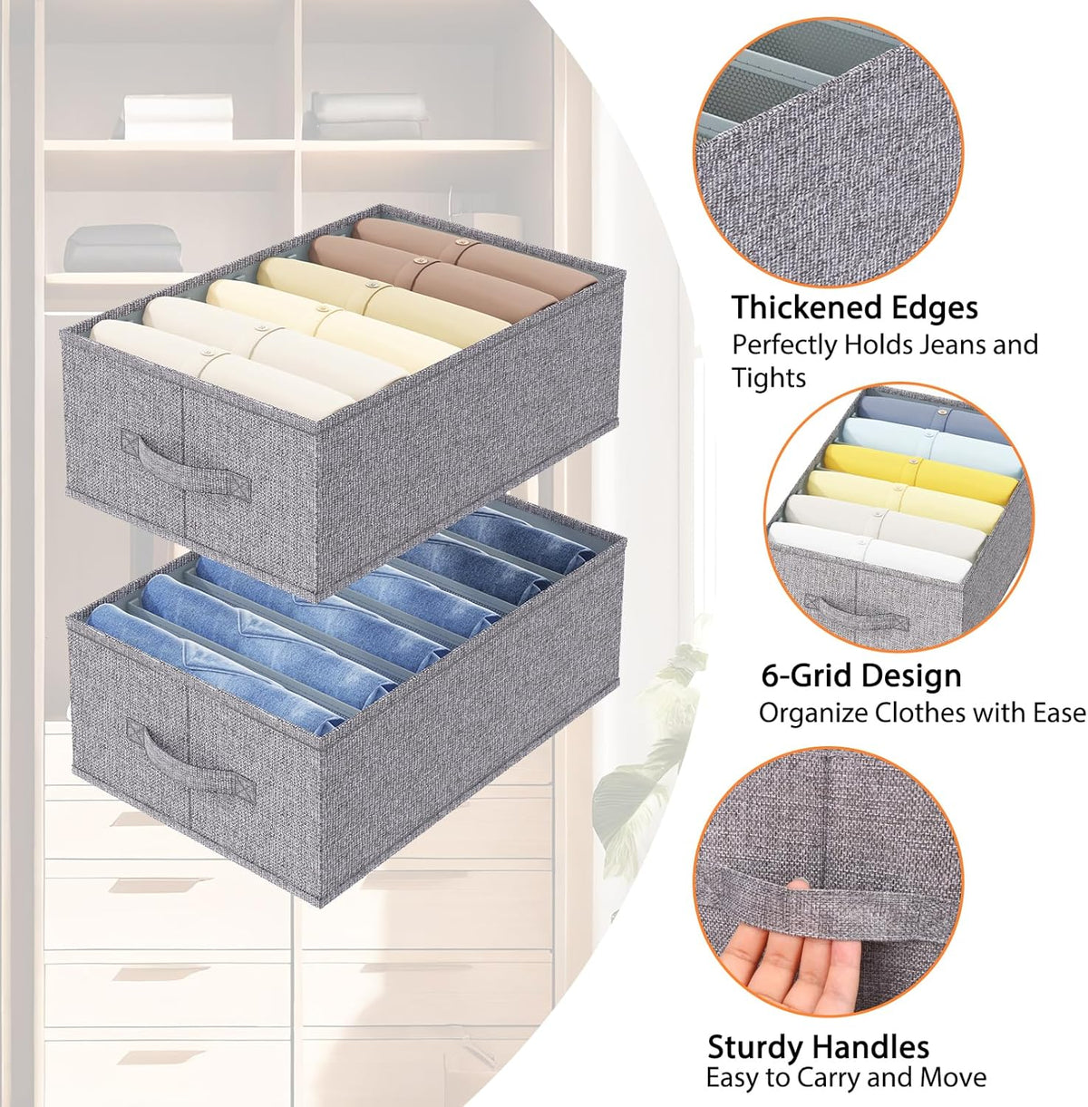 Wardrobe Clothes Organizer 4 Pack 6 Grid Closet Storage Divider Bins