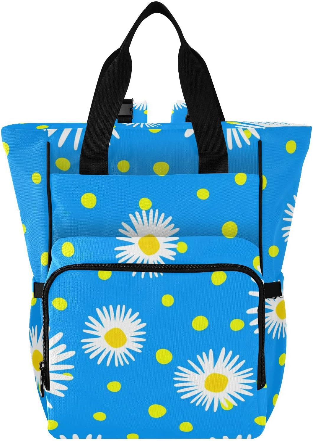 Diaper Bag Backpack, Multifunction Travel Bag for Moms Dads, Baby Changing Bag with Insulted Pockets, Stroller Straps and Side Bottle Pockets Blue Daisy Pattern