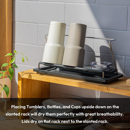 Bottle Drying Rack with Drain Tray, Black