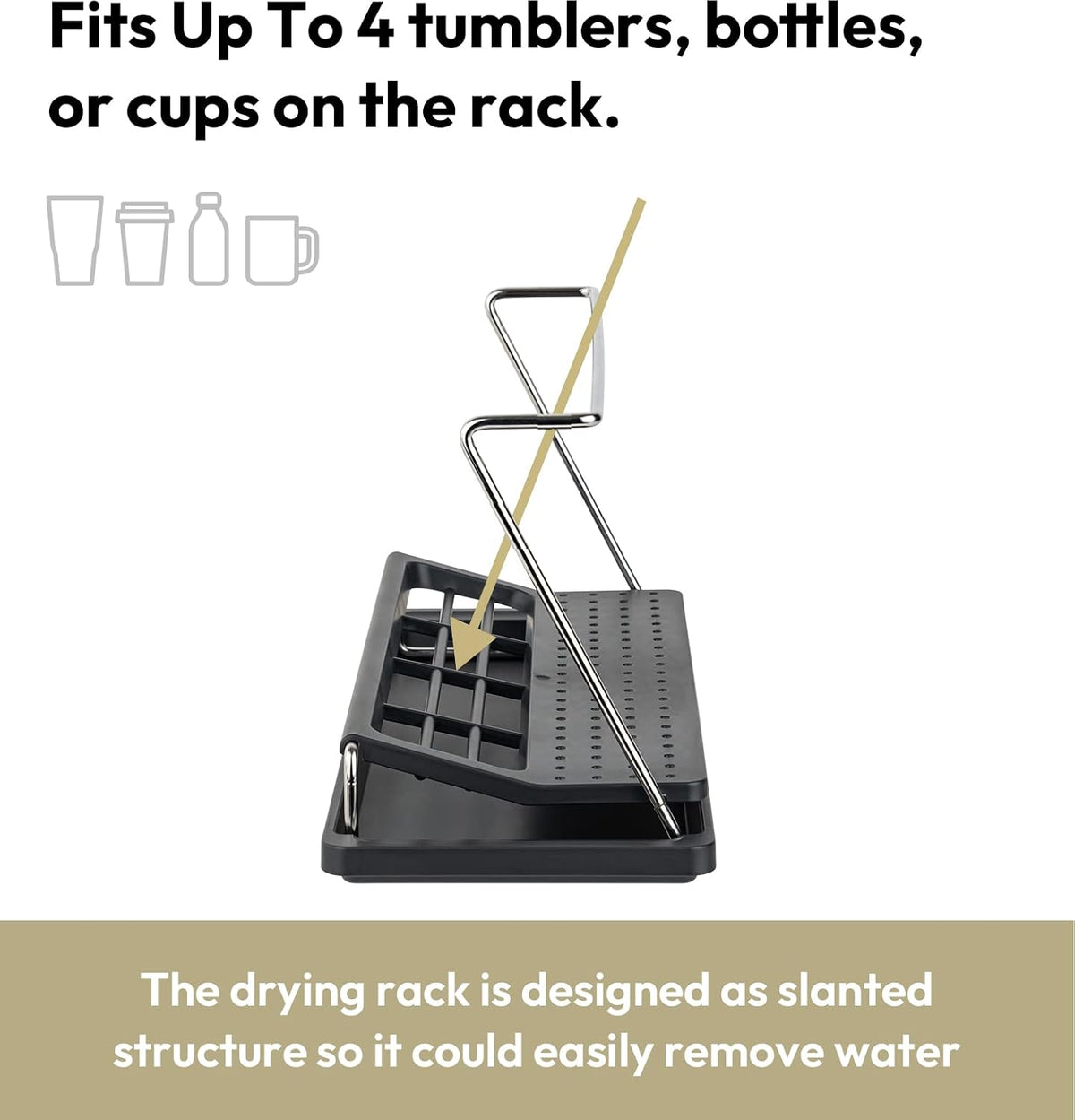 Bottle Drying Rack with Drain Tray, Black