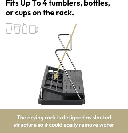 Bottle Drying Rack with Drain Tray, Black