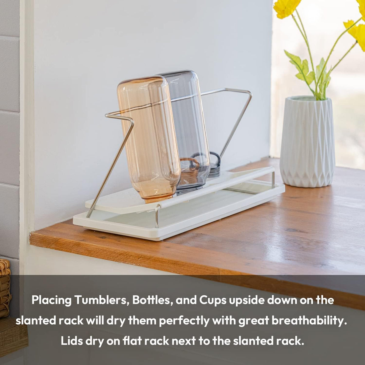 Bottle Drying Rack with Drain Tray, Black