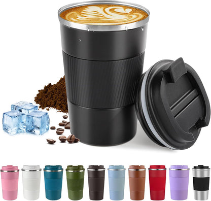Vacuum Insulated Stainless Steel Travel Coffee Mug,Leak Proof Cup with Lid | 304 stainless steel mug with vacuum insulation, leak proof lid, silicone grip and car cup holder friendly design