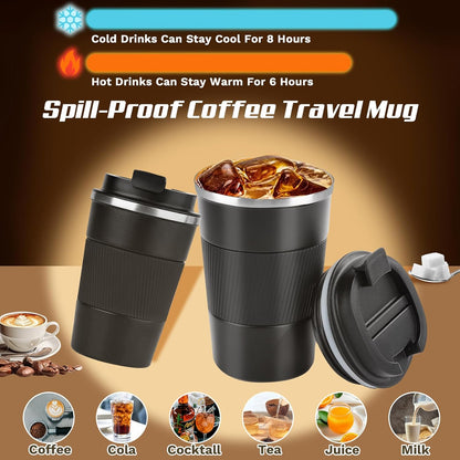 Vacuum Insulated Stainless Steel Travel Coffee Mug,Leak Proof Cup with Lid | 304 stainless steel mug with vacuum insulation, leak proof lid, silicone grip and car cup holder friendly design