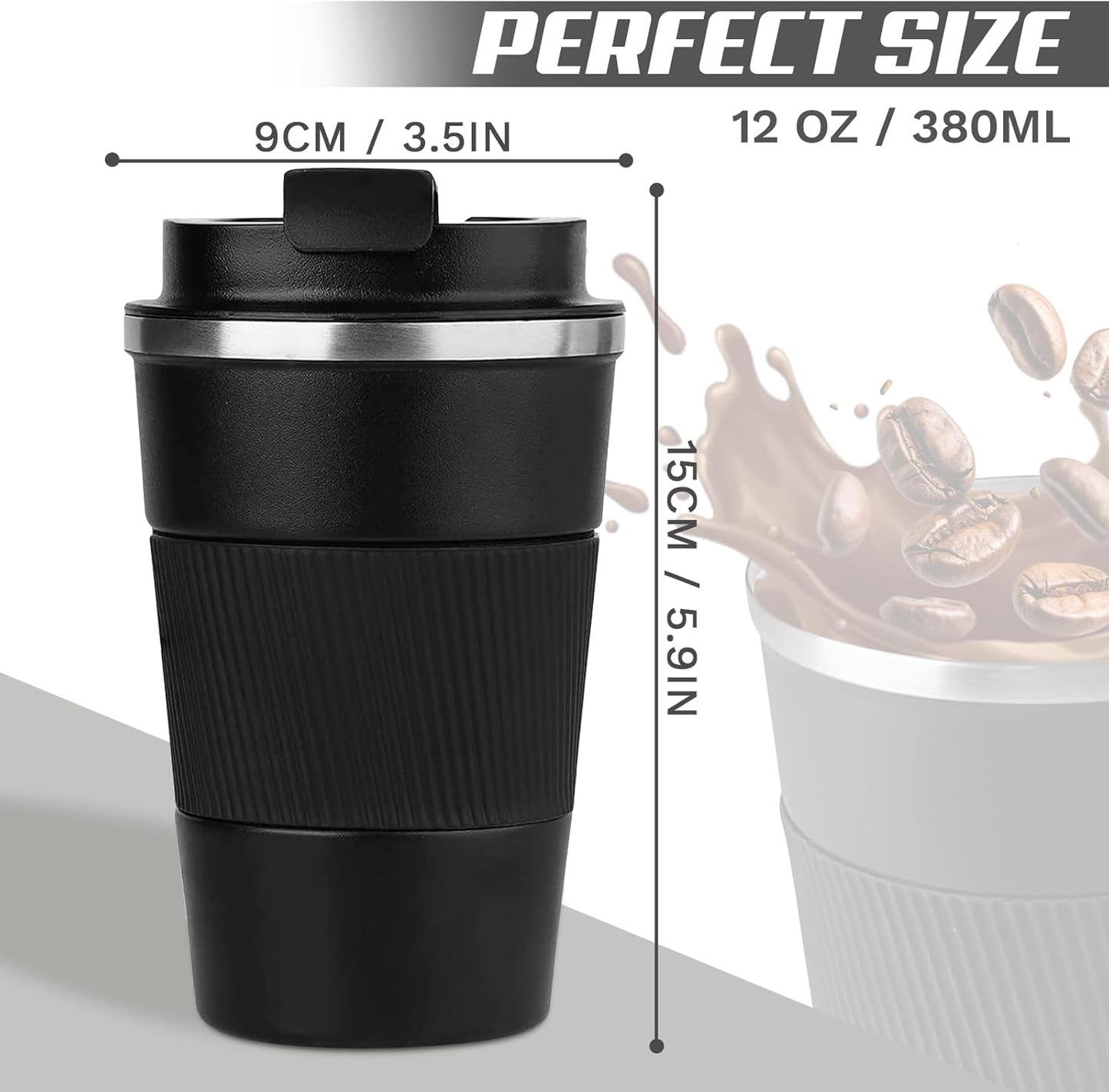 Vacuum Insulated Stainless Steel Travel Coffee Mug,Leak Proof Cup with Lid | 304 stainless steel mug with vacuum insulation, leak proof lid, silicone grip and car cup holder friendly design