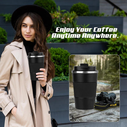 Vacuum Insulated Stainless Steel Travel Coffee Mug,Leak Proof Cup with Lid | 304 stainless steel mug with vacuum insulation, leak proof lid, silicone grip and car cup holder friendly design